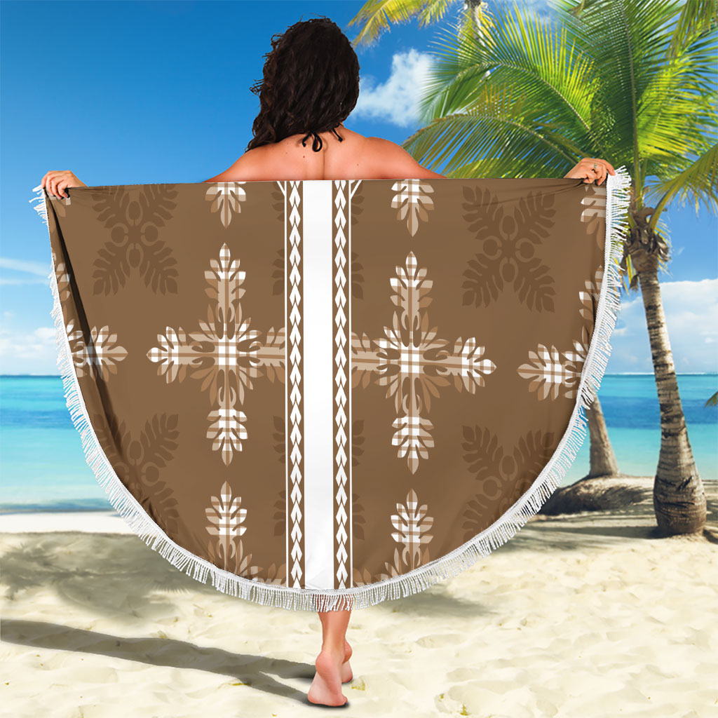 Beige Hawaii Paniolo Quilt Motif Beach Blanket