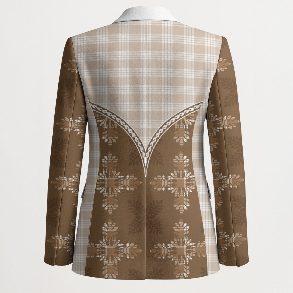 Beige Hawaii Paniolo Quilt Motif Blazer
