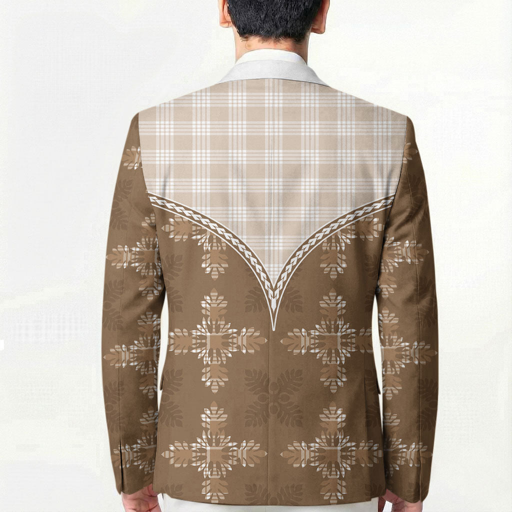 Beige Hawaii Paniolo Quilt Motif Blazer