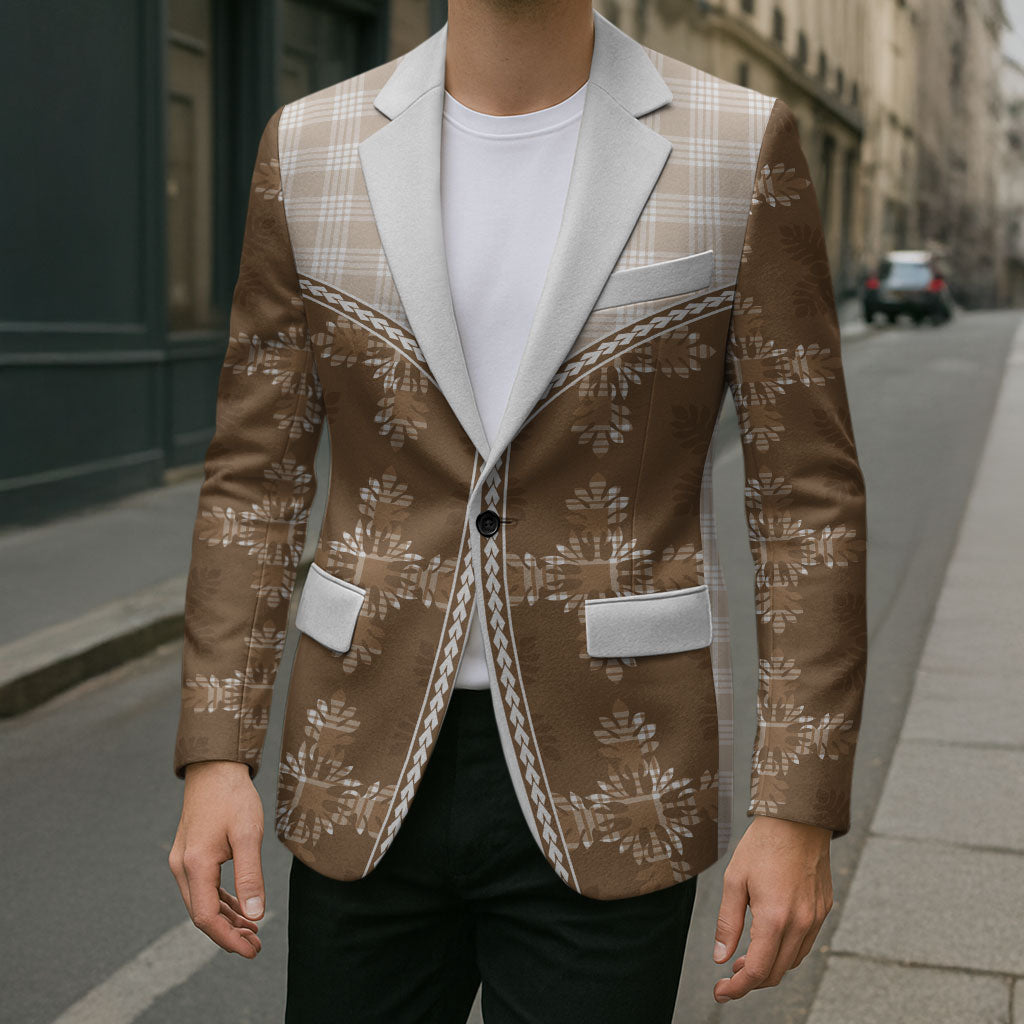Beige Hawaii Paniolo Quilt Motif Blazer