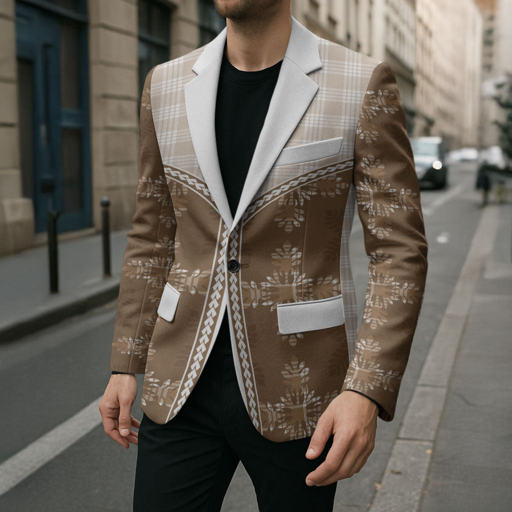 Beige Hawaii Paniolo Quilt Motif Blazer
