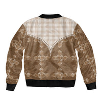 Beige Hawaii Paniolo Quilt Motif Bomber Jacket