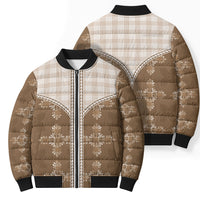 Beige Hawaii Paniolo Quilt Motif Bomber Puffer Jacket