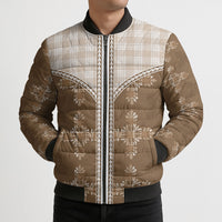 Beige Hawaii Paniolo Quilt Motif Bomber Puffer Jacket
