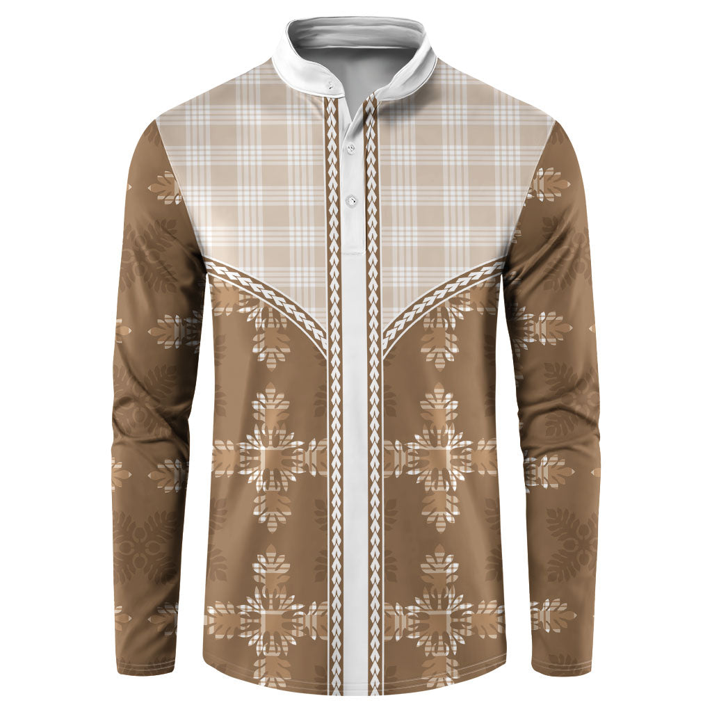 Beige Hawaii Paniolo Quilt Motif Button Sweatshirt