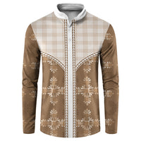 Beige Hawaii Paniolo Quilt Motif Button Sweatshirt