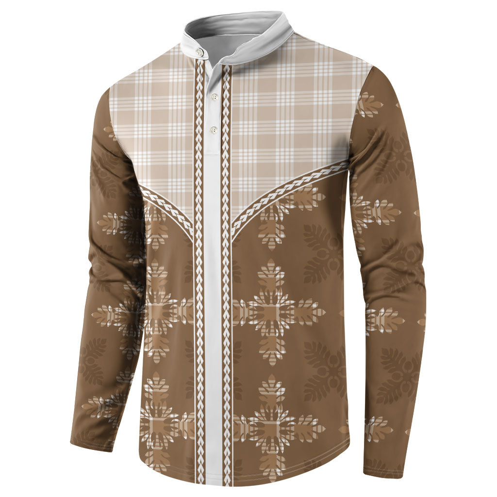 Beige Hawaii Paniolo Quilt Motif Button Sweatshirt