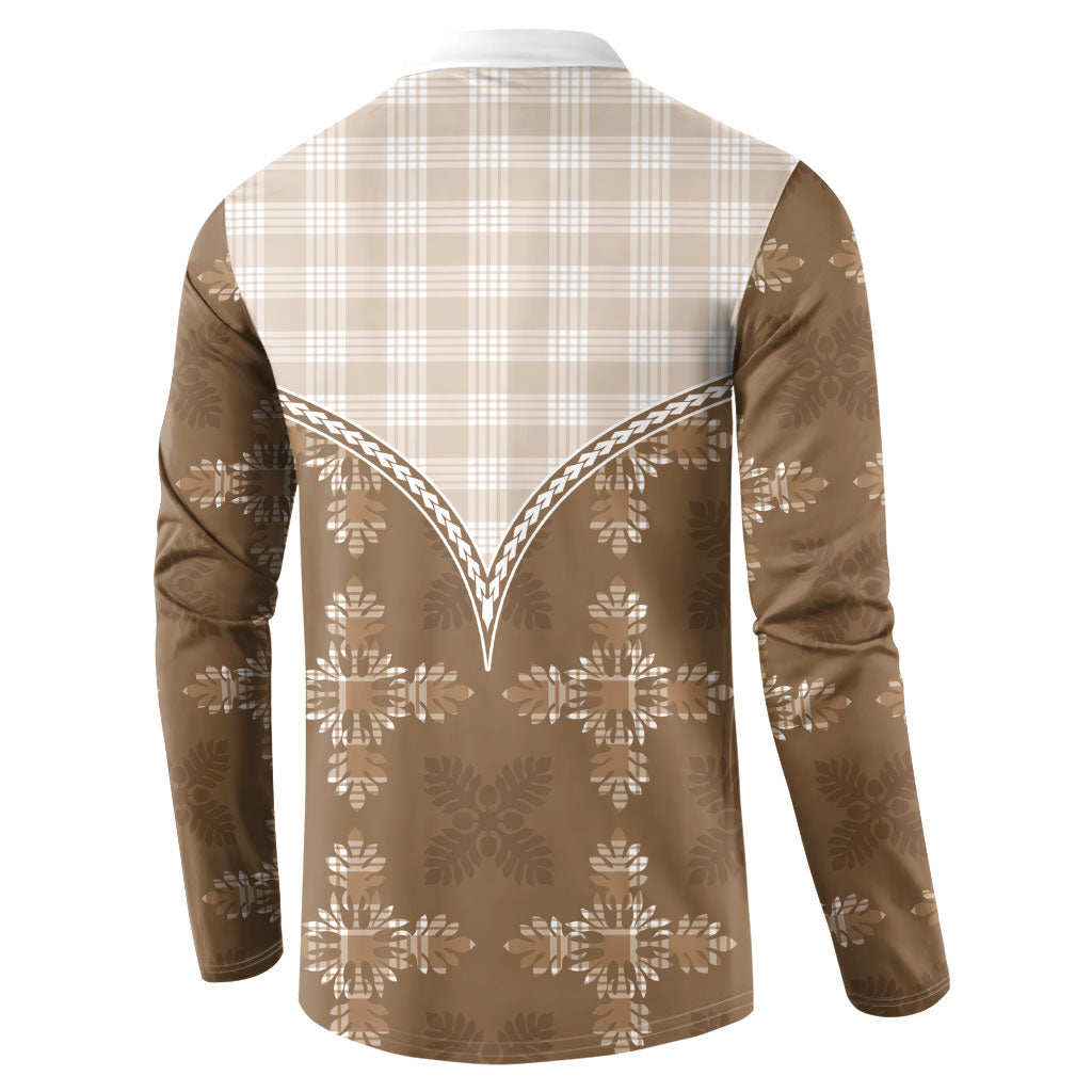 Beige Hawaii Paniolo Quilt Motif Button Sweatshirt