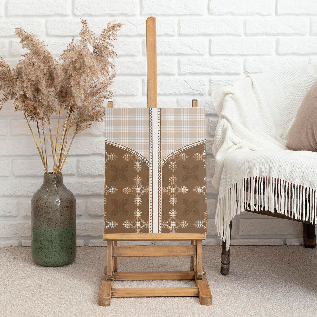 Beige Hawaii Paniolo Quilt Motif Canvas Wall Art