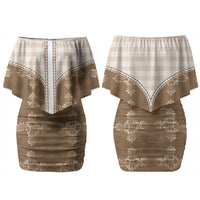 Beige Hawaii Paniolo Quilt Motif Couples Matching Off Shoulder Short Dress and Hawaiian Shirt