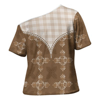 Beige Hawaii Paniolo Quilt Motif Cross Shoulder Shirt
