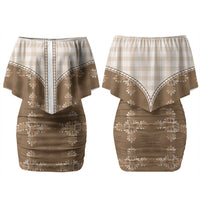 Beige Hawaii Paniolo Quilt Motif Family Matching Off Shoulder Short Dress and Hawaiian Shirt