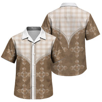 Beige Hawaii Paniolo Quilt Motif Family Matching Puletasi and Hawaiian Shirt