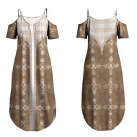 Beige Hawaii Paniolo Quilt Motif Family Matching Summer Maxi Dress and Hawaiian Shirt