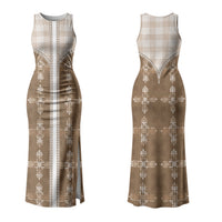Beige Hawaii Paniolo Quilt Motif Family Matching Tank Maxi Dress and Hawaiian Shirt