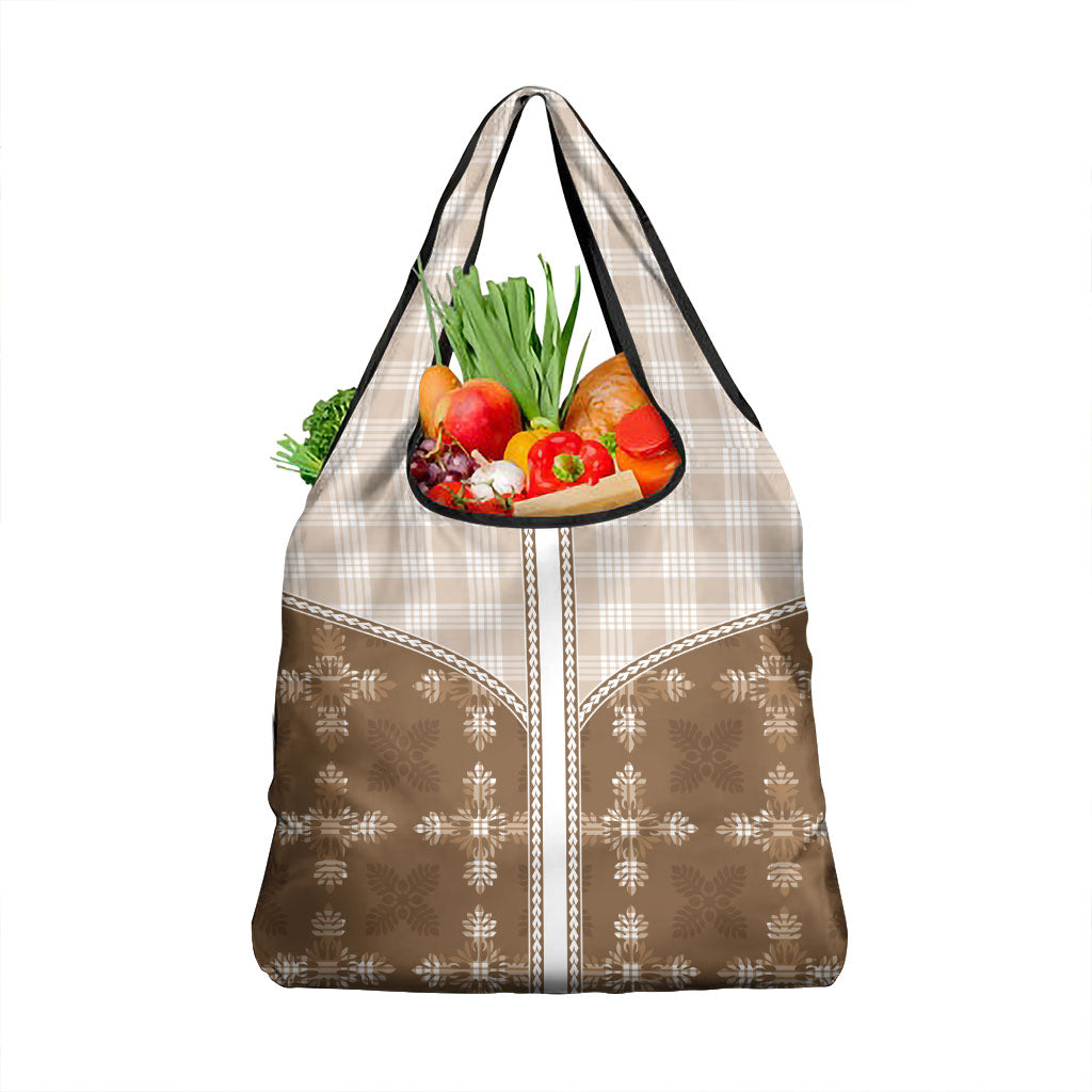 Beige Hawaii Paniolo Quilt Motif Grocery Bag