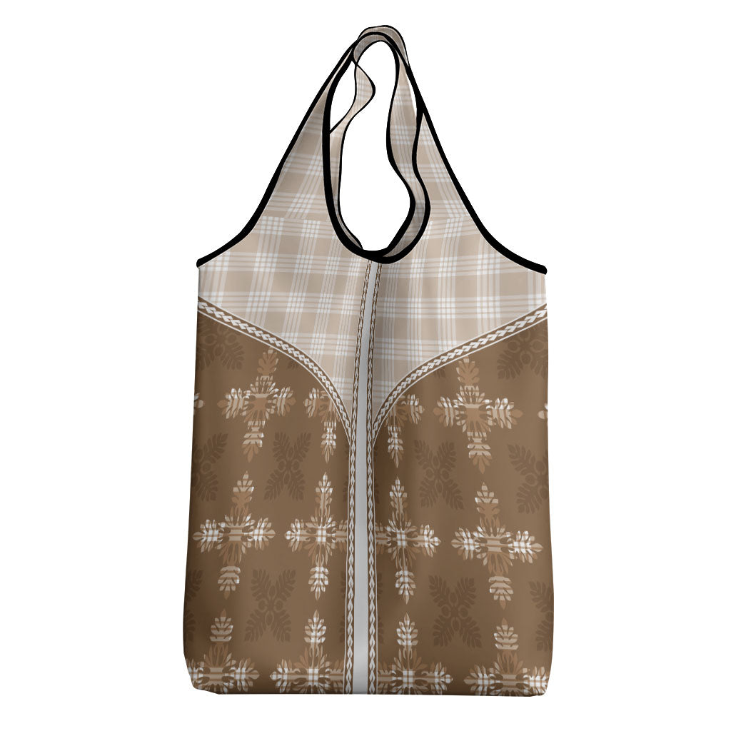 Beige Hawaii Paniolo Quilt Motif Grocery Bag