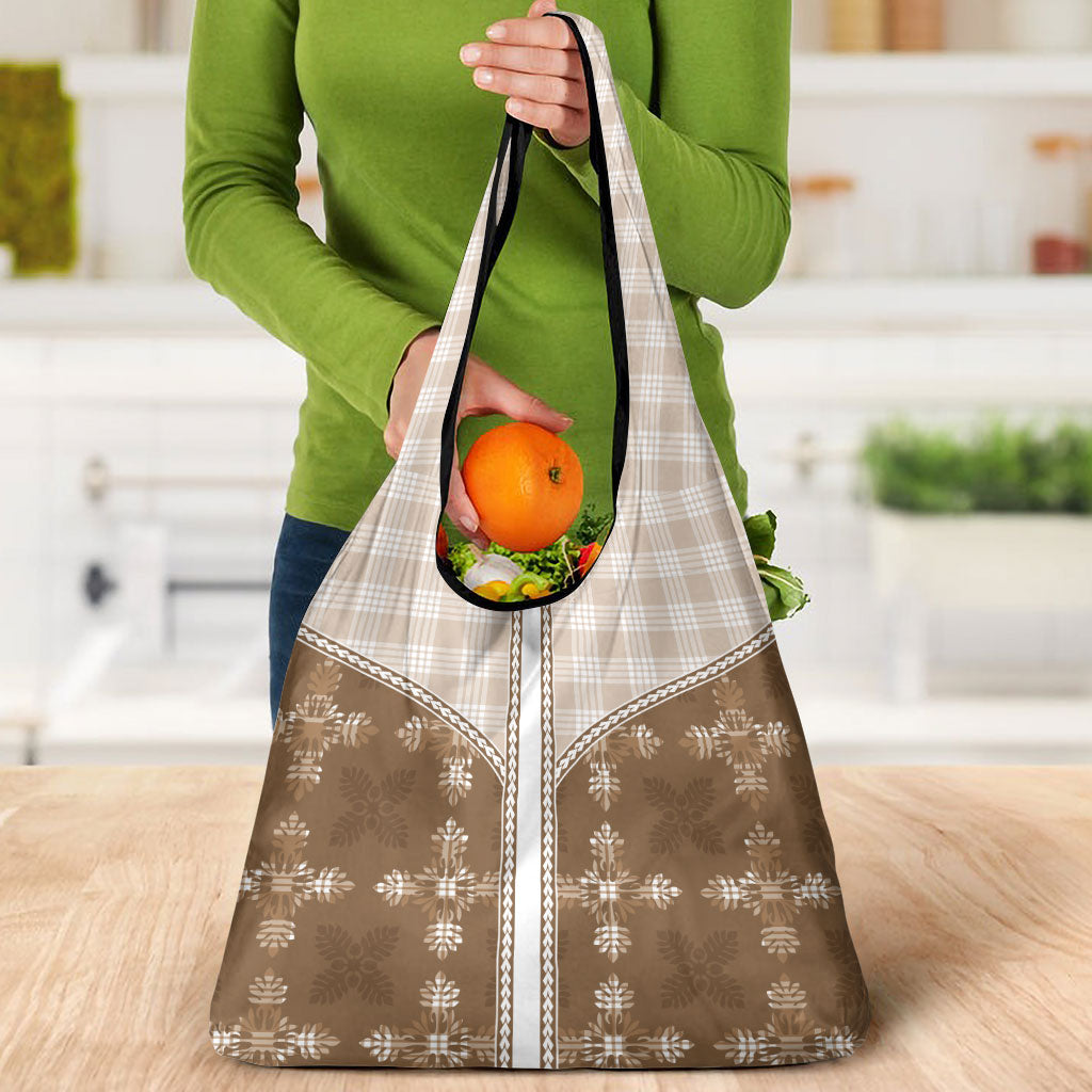 Beige Hawaii Paniolo Quilt Motif Grocery Bag