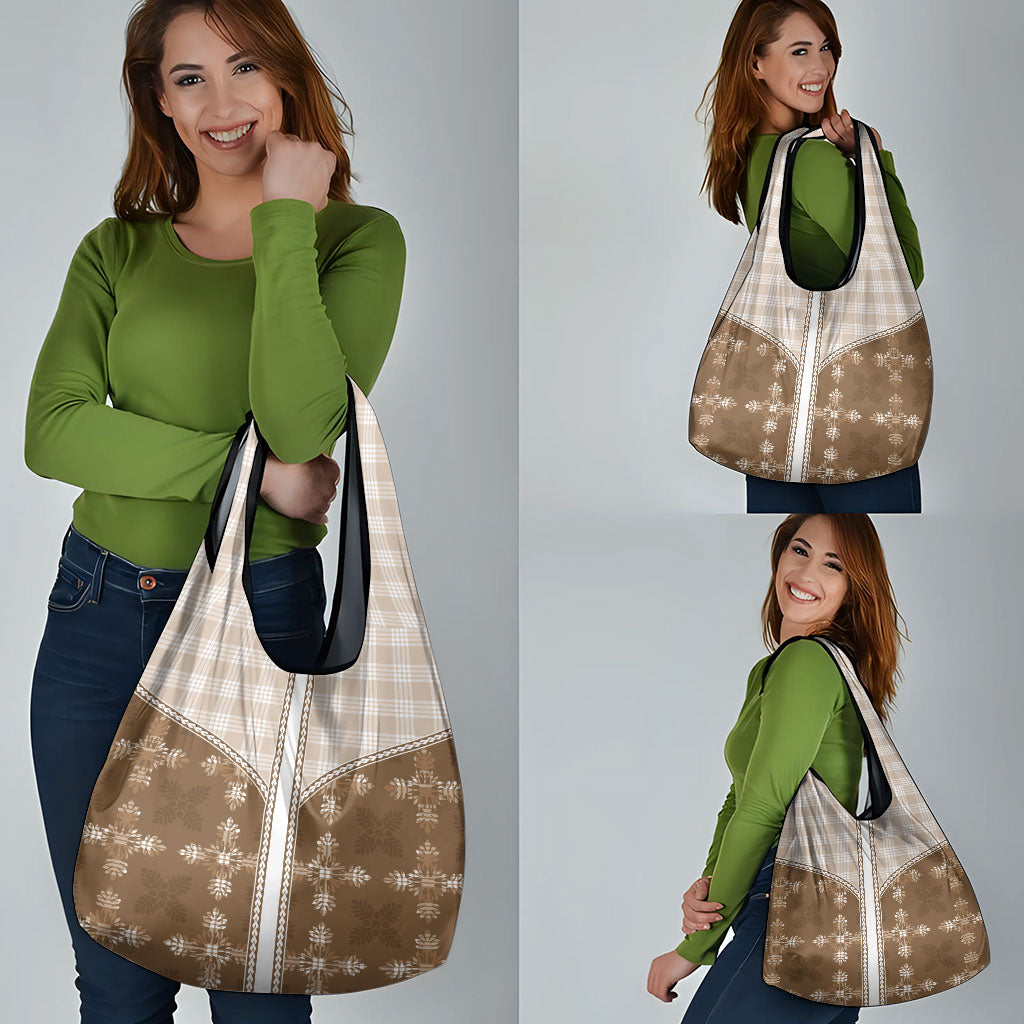 Beige Hawaii Paniolo Quilt Motif Grocery Bag
