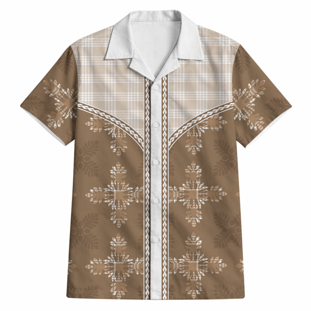 Beige Hawaii Paniolo Quilt Motif Hawaiian Shirt