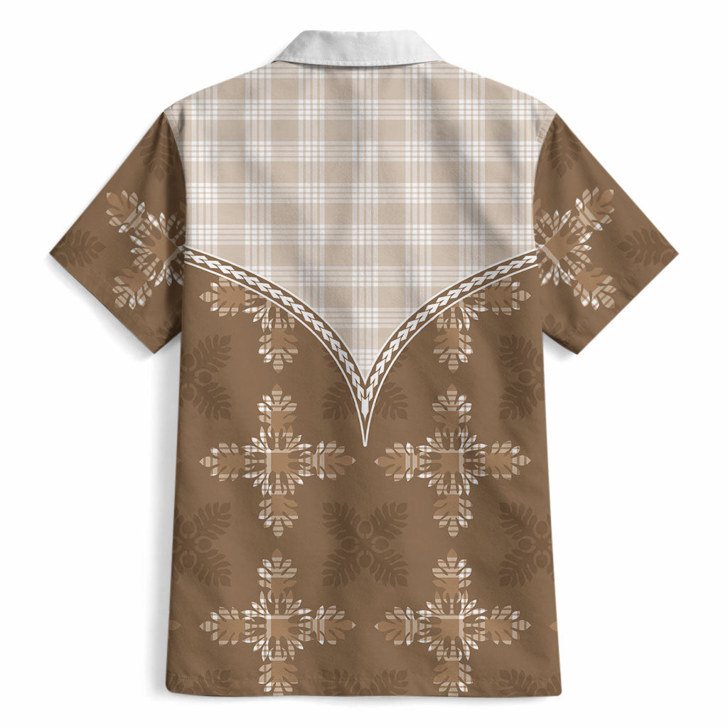 Beige Hawaii Paniolo Quilt Motif Hawaiian Shirt