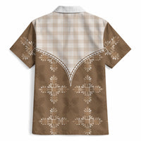 Beige Hawaii Paniolo Quilt Motif Hawaiian Shirt