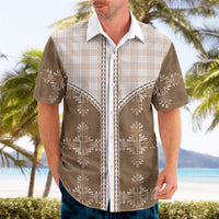 Beige Hawaii Paniolo Quilt Motif Hawaiian Shirt