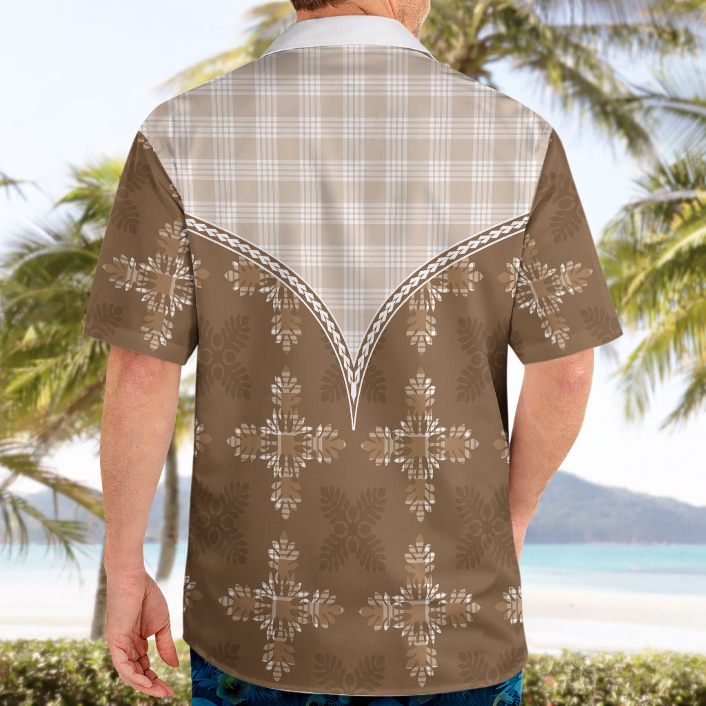 Beige Hawaii Paniolo Quilt Motif Hawaiian Shirt