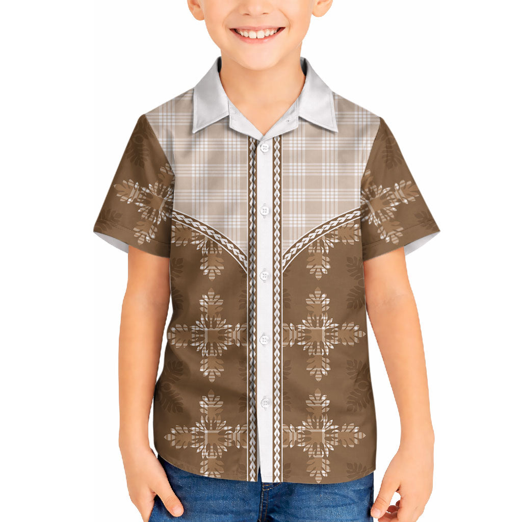 Beige Hawaii Paniolo Quilt Motif Hawaiian Shirt