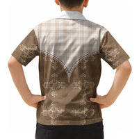 Beige Hawaii Paniolo Quilt Motif Hawaiian Shirt