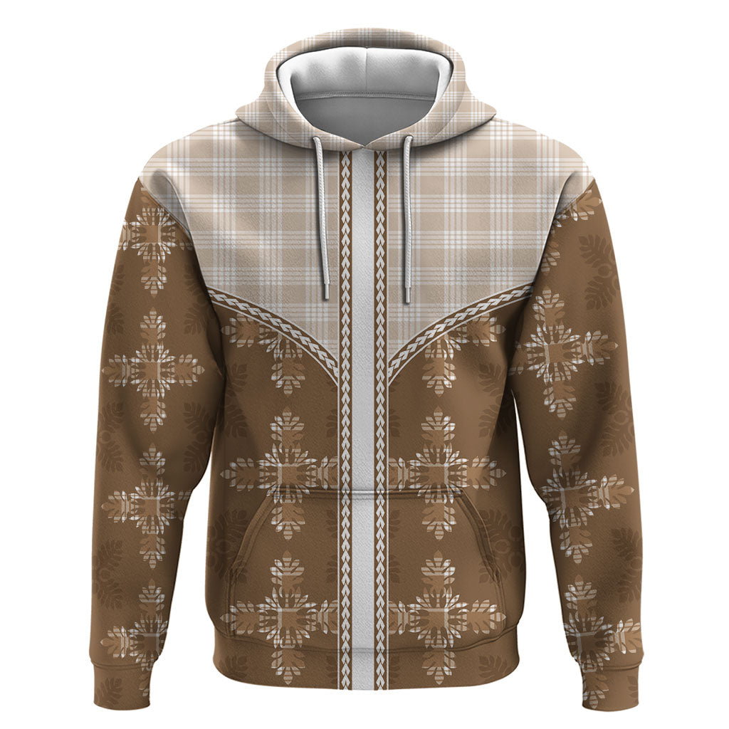 Beige Hawaii Paniolo Quilt Motif Hoodie