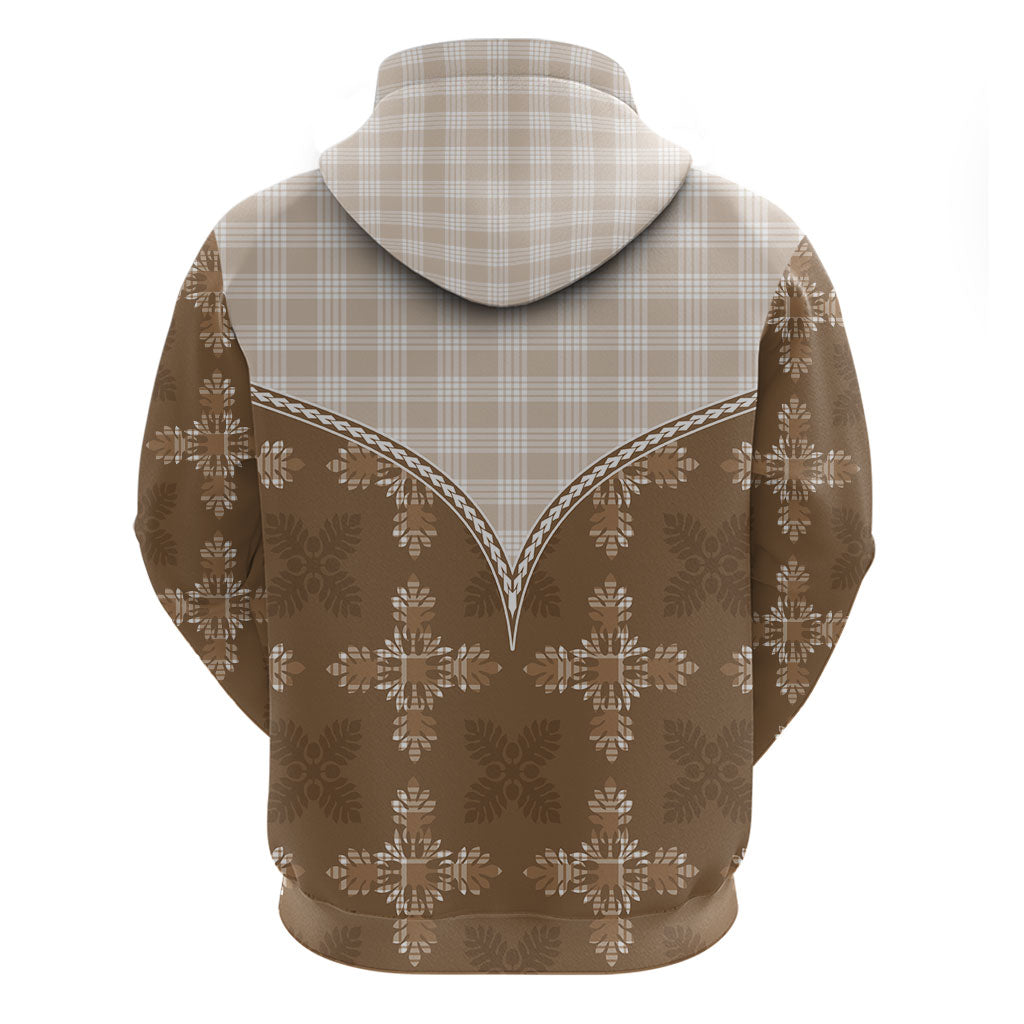 Beige Hawaii Paniolo Quilt Motif Hoodie