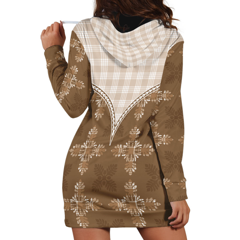 Beige Hawaii Paniolo Quilt Motif Hoodie Dress