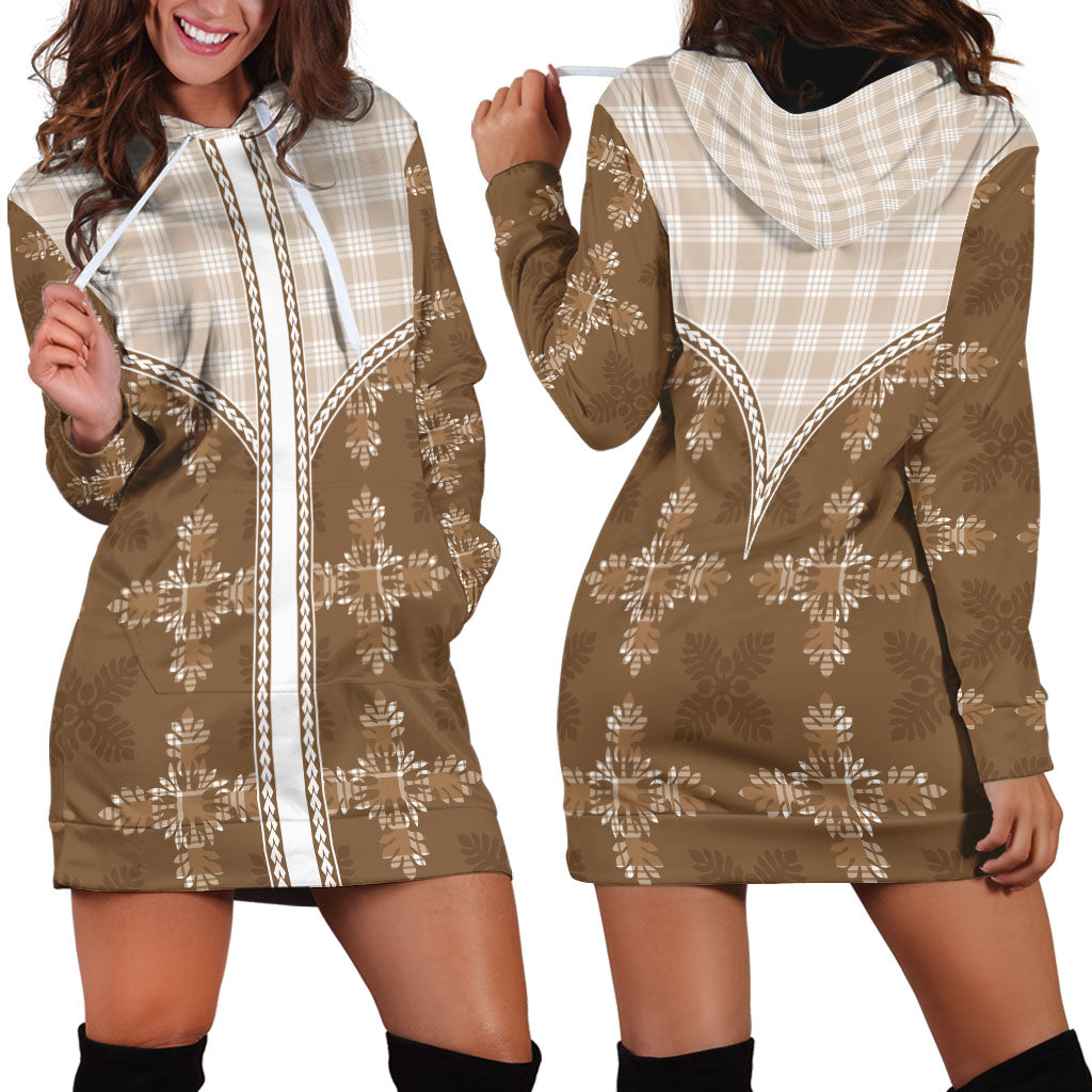 Beige Hawaii Paniolo Quilt Motif Hoodie Dress