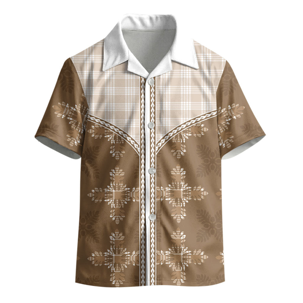 Beige Hawaii Paniolo Quilt Motif Kid Hawaiian Shirt