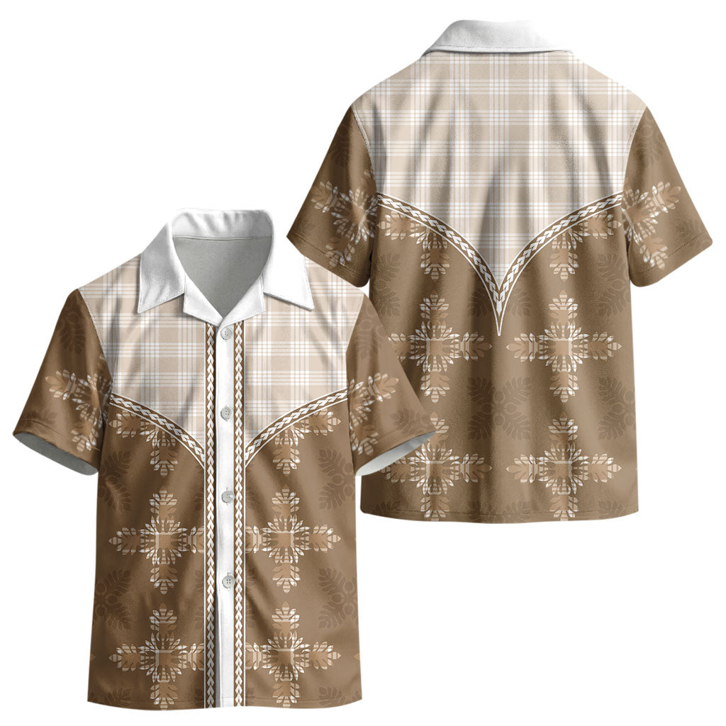 Beige Hawaii Paniolo Quilt Motif Kid Hawaiian Shirt