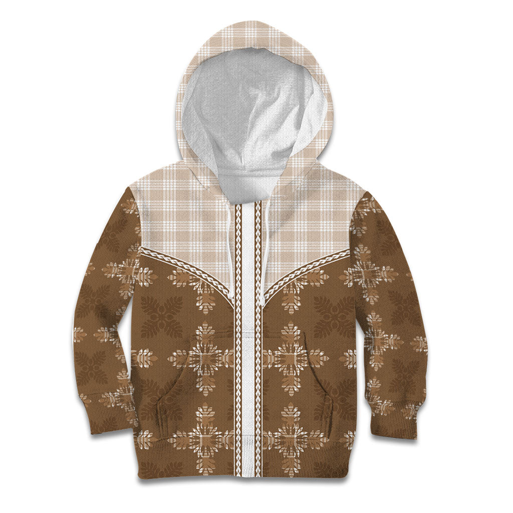 Beige Hawaii Paniolo Quilt Motif Kid Hoodie