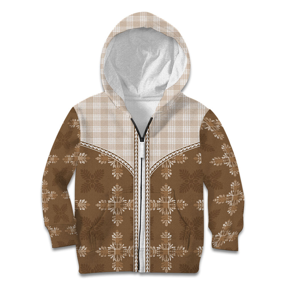 Beige Hawaii Paniolo Quilt Motif Kid Hoodie