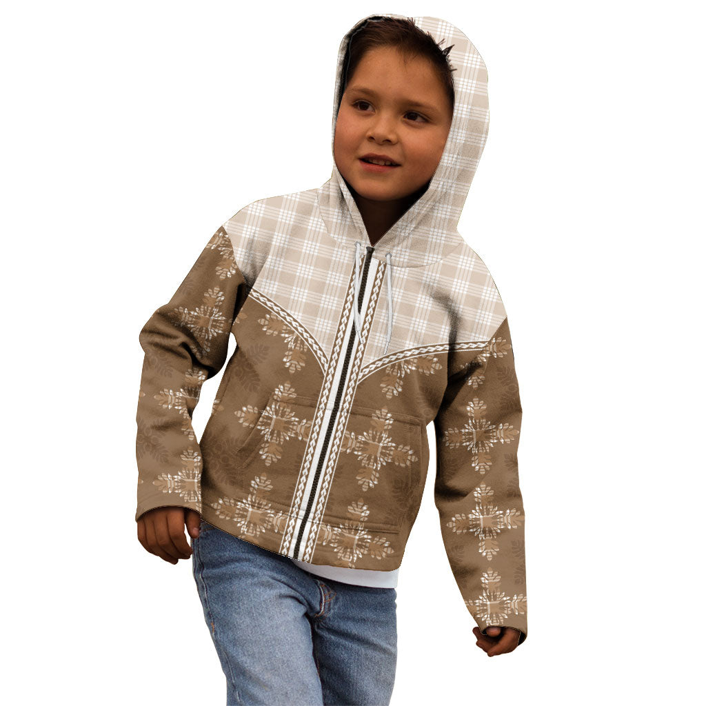 Beige Hawaii Paniolo Quilt Motif Kid Hoodie