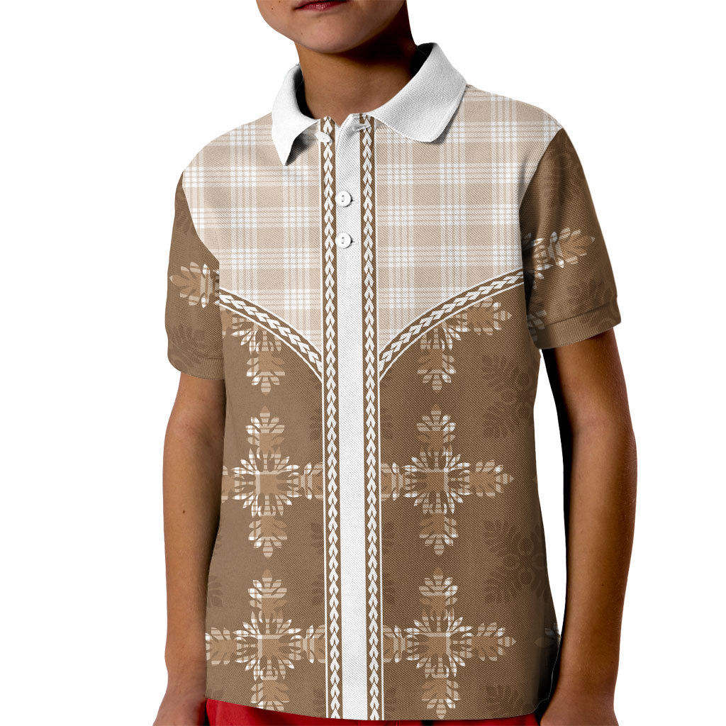 Beige Hawaii Paniolo Quilt Motif Kid Polo Shirt