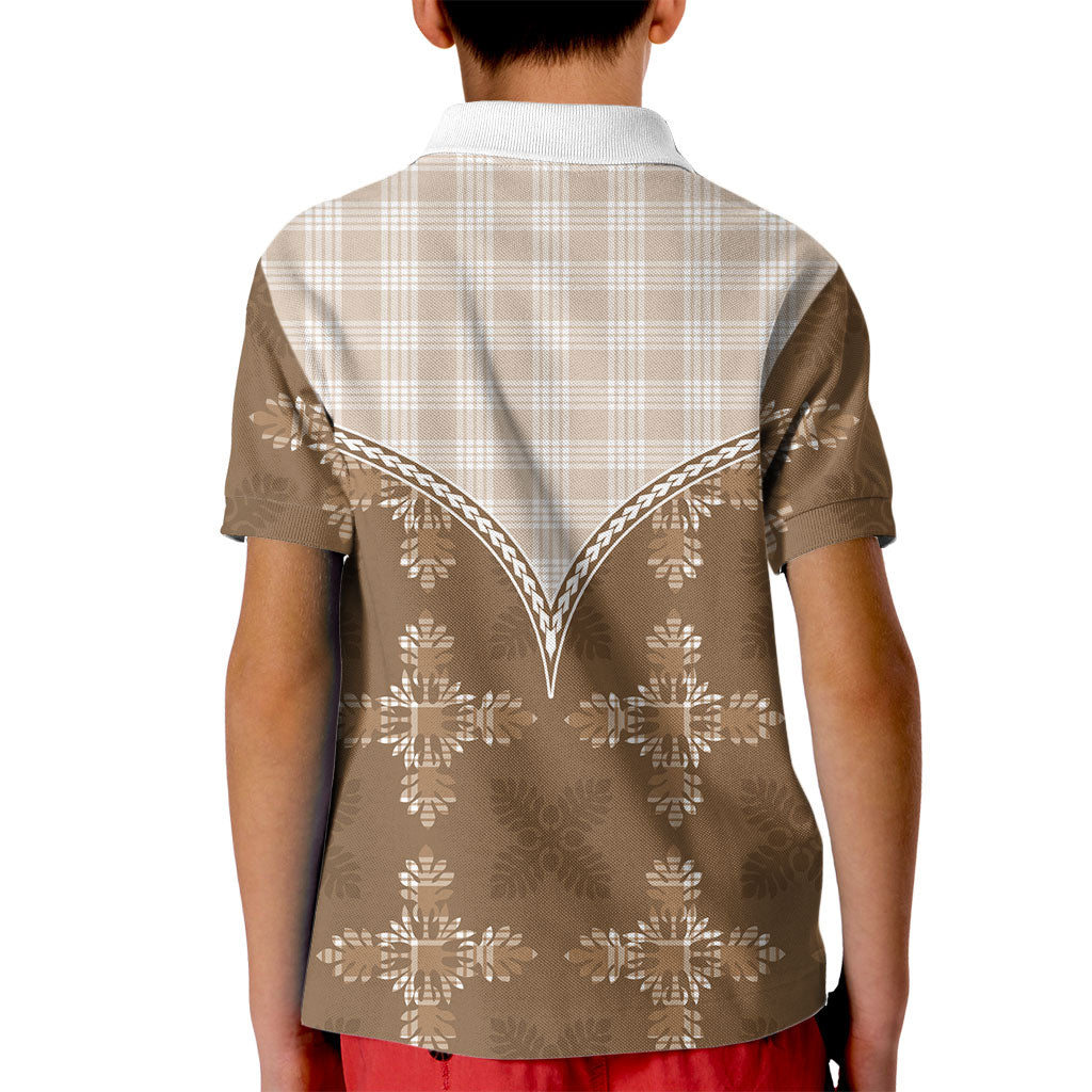 Beige Hawaii Paniolo Quilt Motif Kid Polo Shirt