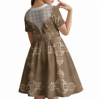 Beige Hawaii Paniolo Quilt Motif Kid Short Sleeve Dress