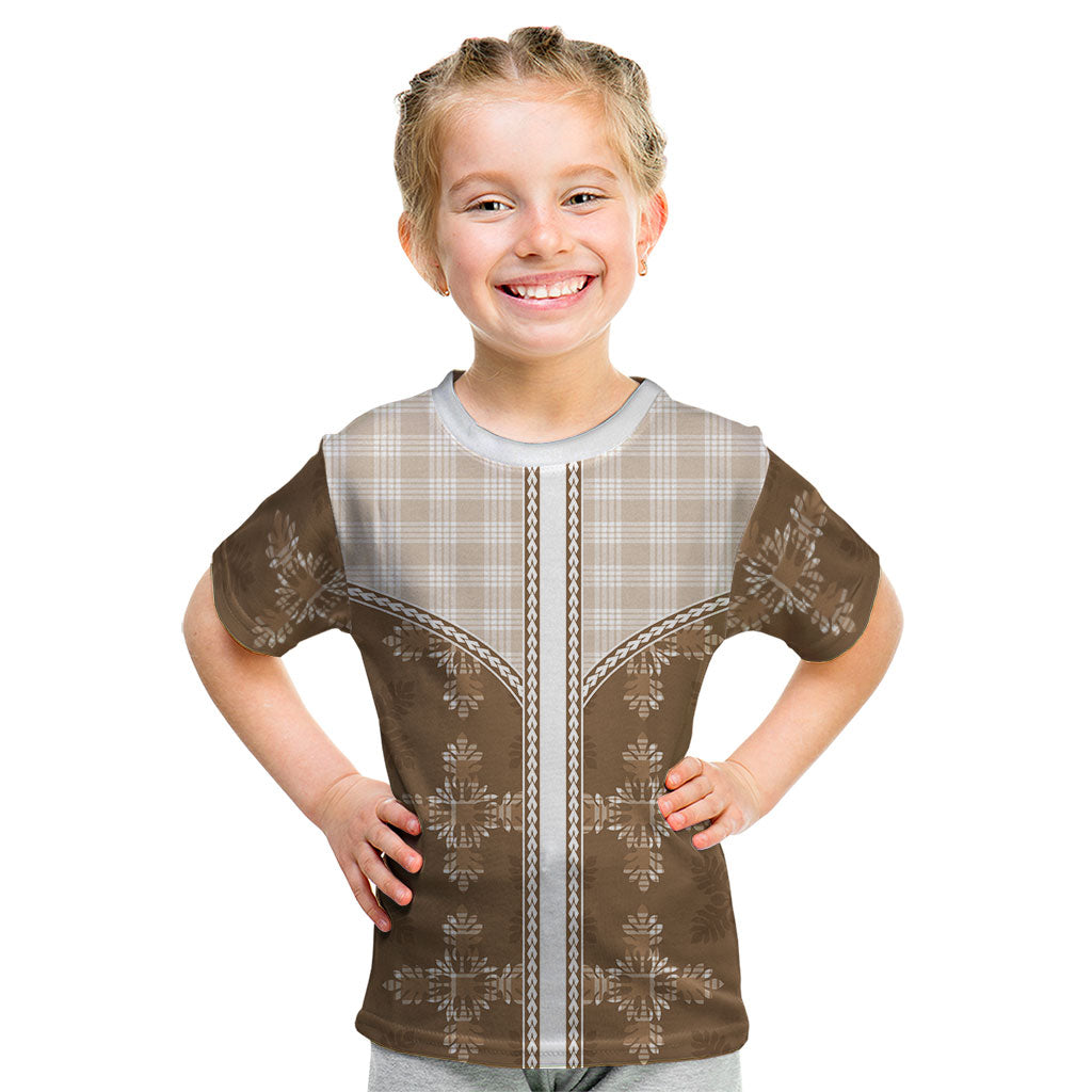 Beige Hawaii Paniolo Quilt Motif Kid T Shirt