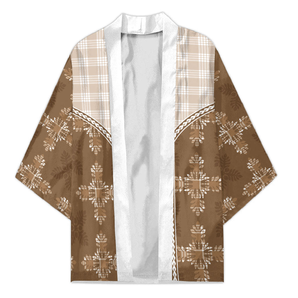 Beige Hawaii Paniolo Quilt Motif Kimono