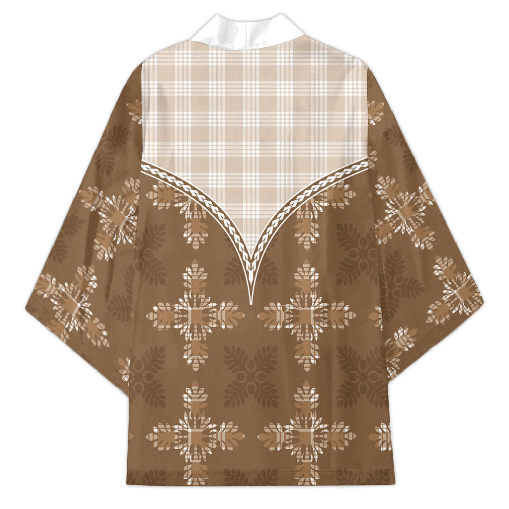 Beige Hawaii Paniolo Quilt Motif Kimono