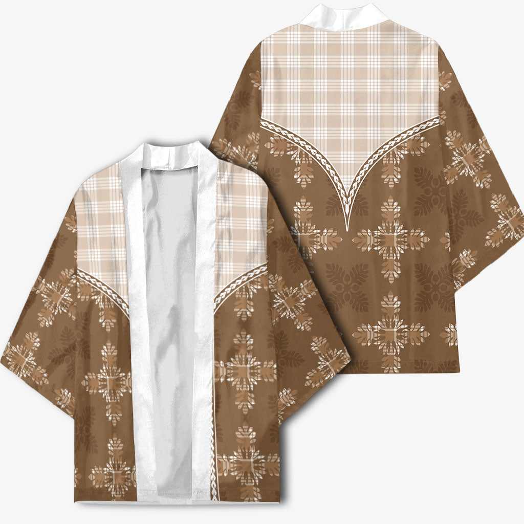 Beige Hawaii Paniolo Quilt Motif Kimono