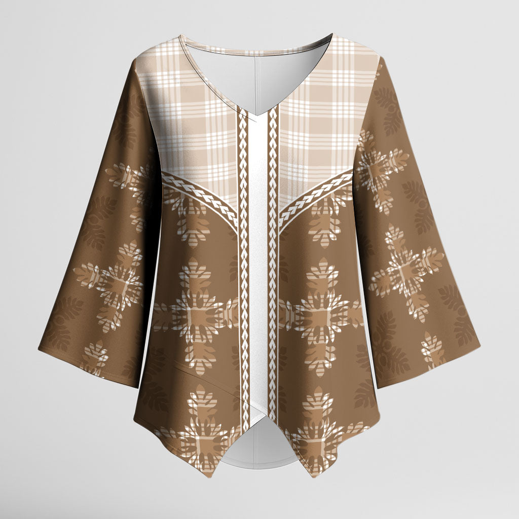 Beige Hawaii Paniolo Quilt Motif Kimono Sleeve Blouse