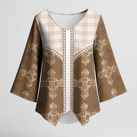 Beige Hawaii Paniolo Quilt Motif Kimono Sleeve Blouse