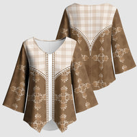 Beige Hawaii Paniolo Quilt Motif Kimono Sleeve Blouse