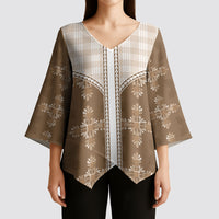 Beige Hawaii Paniolo Quilt Motif Kimono Sleeve Blouse